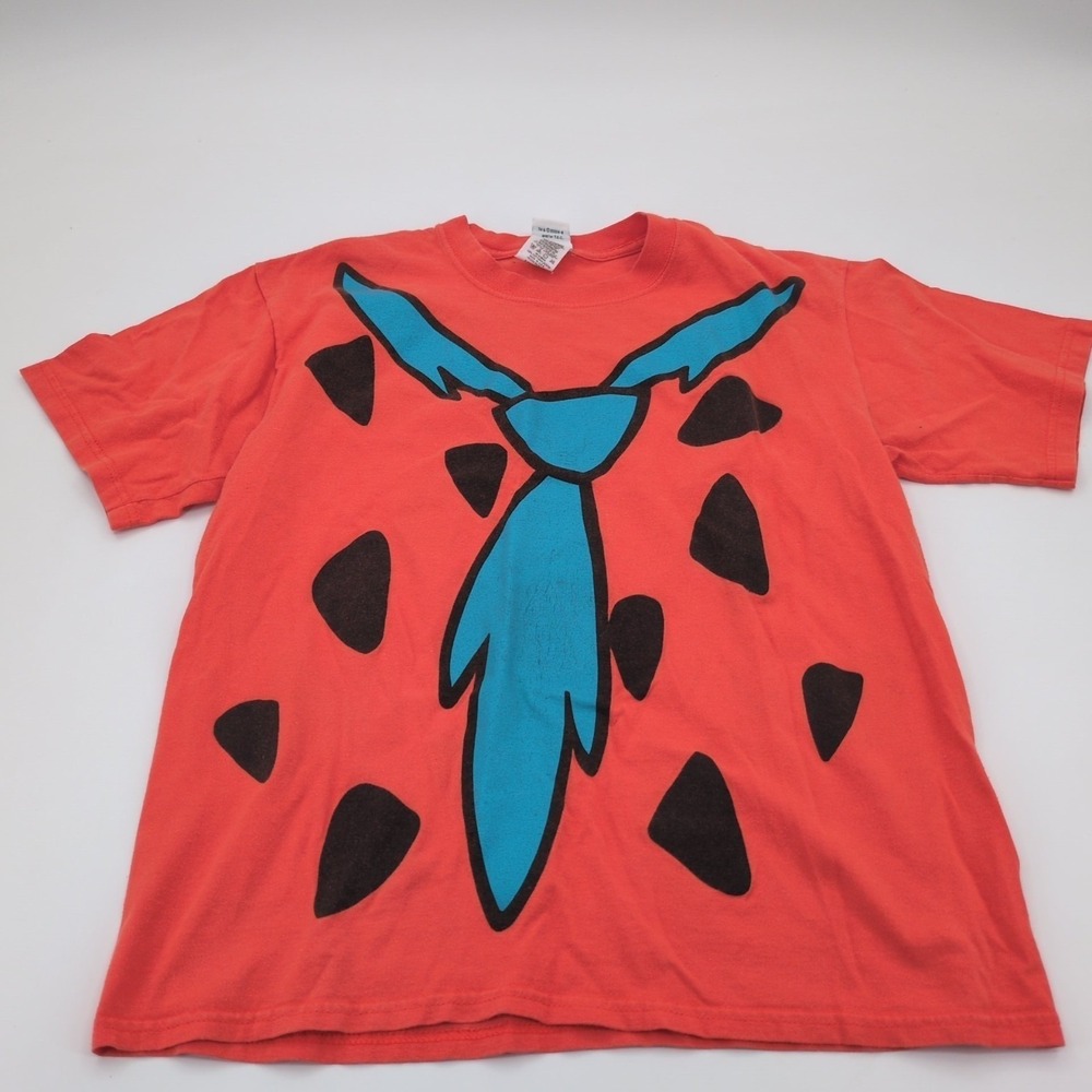 Vintage Flintstones T-Shirt Men's M Orange Fred Tie‎ Hanna Barbera 90s AOP USA